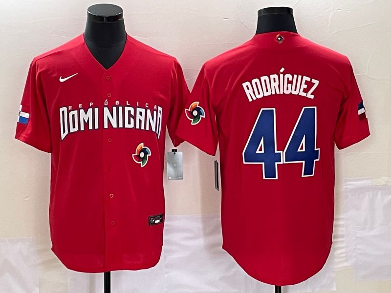 Men 2023 World Cub Dominicana 44 Rodriguez Red Nike MLB Jersey9
